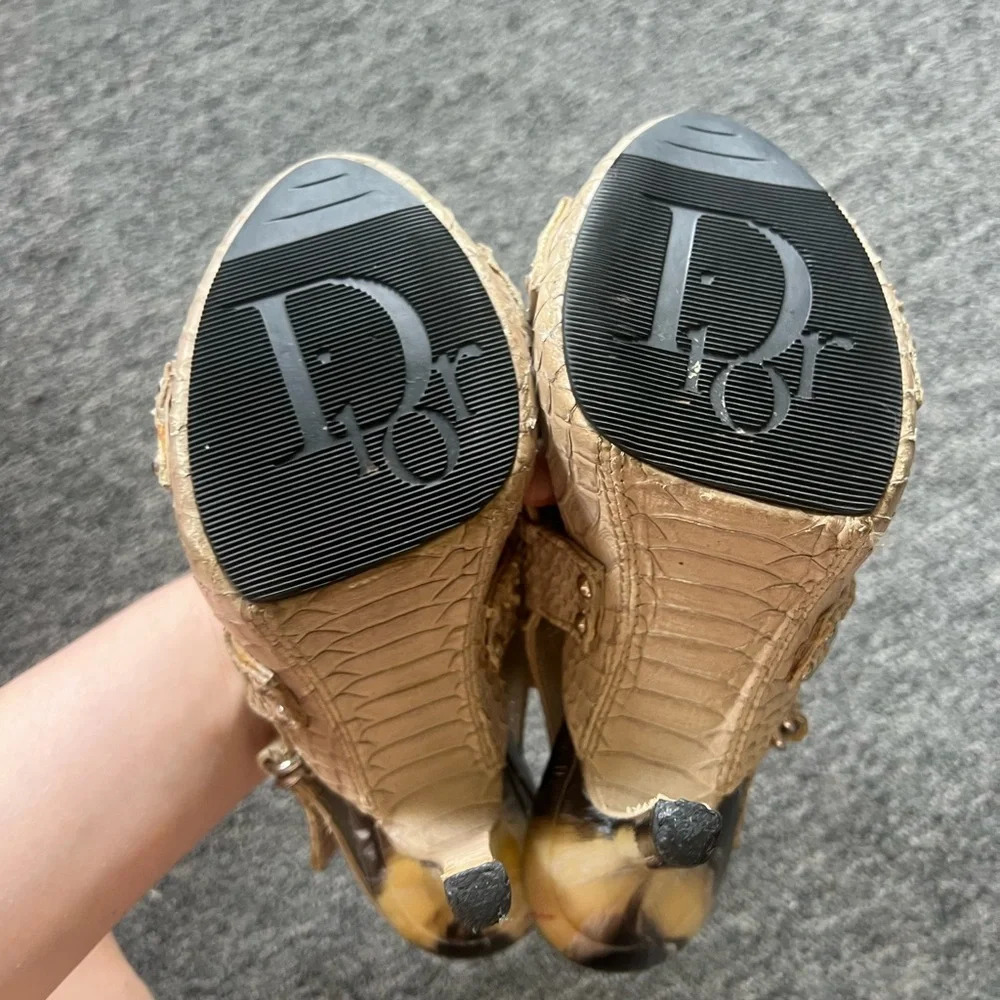 Dior Light Grey Python Embossed Leather Slingback… - image 4